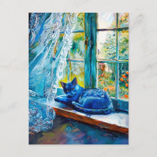 Cat Sleeping on Window Ledge Postkarte (Vorderseite)