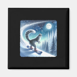 Cat Snowboarden Frostig Slope. Schnee Magnet