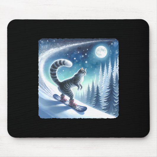 Cat Snowboarden Frostig Slope. Schnee Mousepad (Vorne)