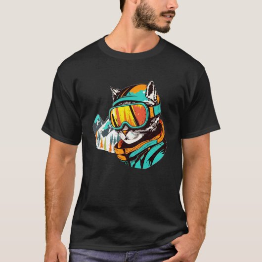 Cat Snowboarder Skier Design für Snowboarder T-Shirt (Vorderseite)