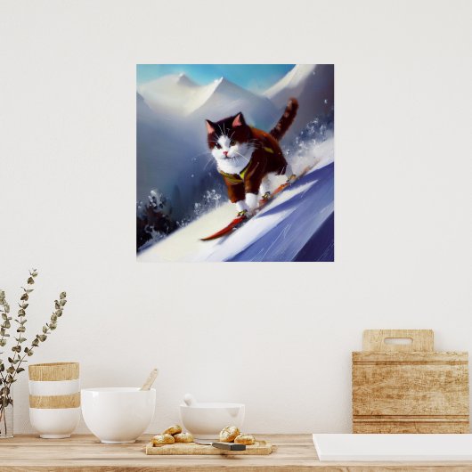 Cat Snowboarding Poster (Küche)