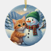 Cat & Snowman Friends Christmas Winter Companion Keramik Ornament (Vorne)