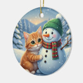 Cat & Snowman Friends Christmas Winter Companion Keramik Ornament (Links)