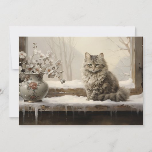 Cat Snowy Winter Frohe Weihnachten (Vorderseite)