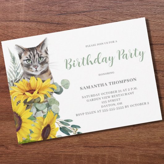 Cat Sonnenblume Blume Geburtstag Einladung Postkarte