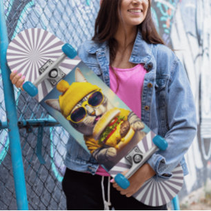 Cat Sonnenbrille Cheeseburger Funny Skateboard