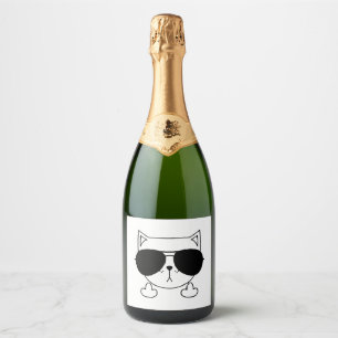 Cat Sonnenbrille Middle Finger Schaumweinetikett