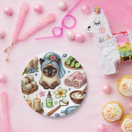 Cat Spa themed for Siamese Cat Lovers Pappteller (Party)