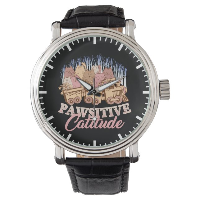 Cat Spaß - Pawsitive Attitude - Funny Novelle Armbanduhr (Vorderseite)