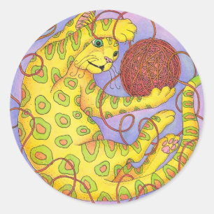 CAT spielt Garn Runder Aufkleber