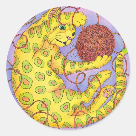 CAT spielt Garn Runder Aufkleber (Vorderseite)