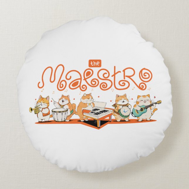 Cat spielt Gitarre Rundes Kissen (Rückseite)