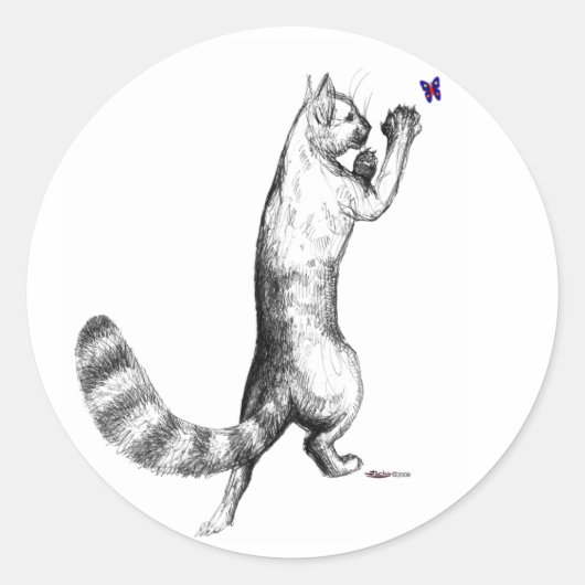 Cat Springing Runder Aufkleber (Vorderseite)