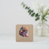 Cat Square Business Card für Watercolor Ginger Quadratische Visitenkarte (Stehend Vorderseite)