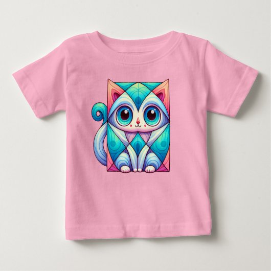 Cat Square Illustration Shirt, Katze mit Big Eyes Baby T-shirt (Vorderseite)