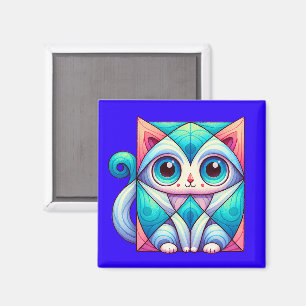 Cat Square Illustration Shirt, Katze mit Big Eyes Magnet