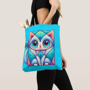 Cat Square Illustration Shirt, Katze mit Big Eyes Tasche