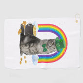 Cat St Patricks Day Leprechaun Kostüm Kleeblatt Gi Golfhandtuch (Horizontal)