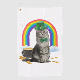 Cat St Patricks Day Leprechaun Kostüm Kleeblatt Gi Golfhandtuch