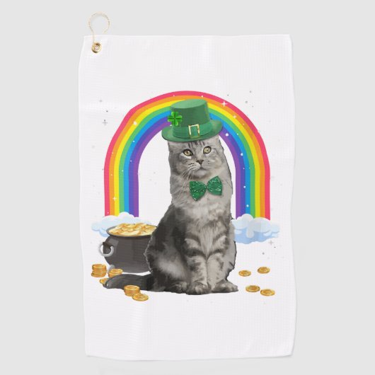 Cat St Patricks Day Leprechaun Kostüm Kleeblatt Gi Golfhandtuch (Vorderseite)