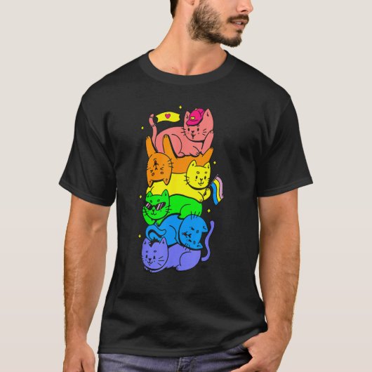 Cat Stack Rainbow Gay Pride Cute LGBT Animal Pet T-Shirt (Vorderseite)