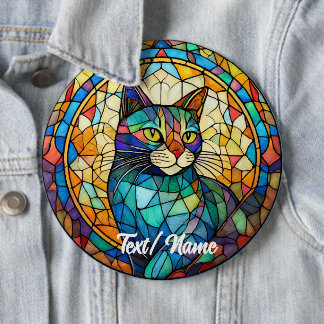 Cat Stain Glass Design Button