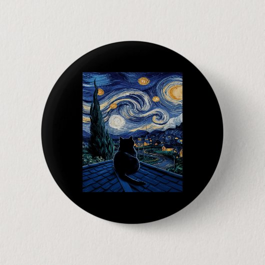 Cat Starry Night Van Gogh Cat Art Lover Funny Cat Button (Vorderseite)