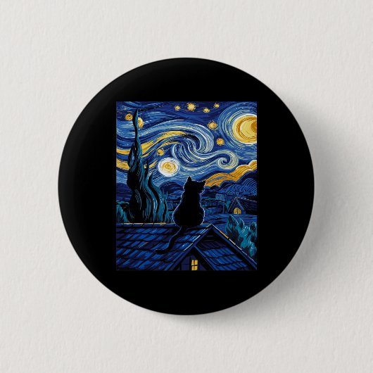 Cat Starry Night Van Gogh Cat Art Lover Funny Cat Button (Vorderseite)