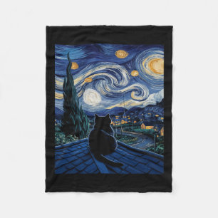 Cat Starry Night Van Gogh Cat Art Lover Funny Cat Fleecedecke
