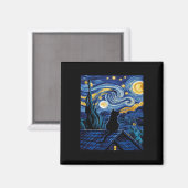 Cat Starry Night Van Gogh Cat Art Lover Funny Cat Magnet (Vorderseite/Rückseite)