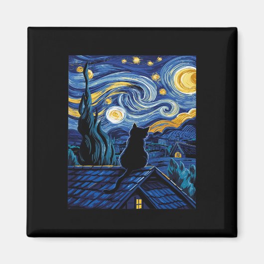 Cat Starry Night Van Gogh Cat Art Lover Funny Cat Magnet (Vorne)