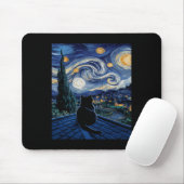 Cat Starry Night Van Gogh Cat Art Lover Funny Cat Mousepad (Mit Mouse)