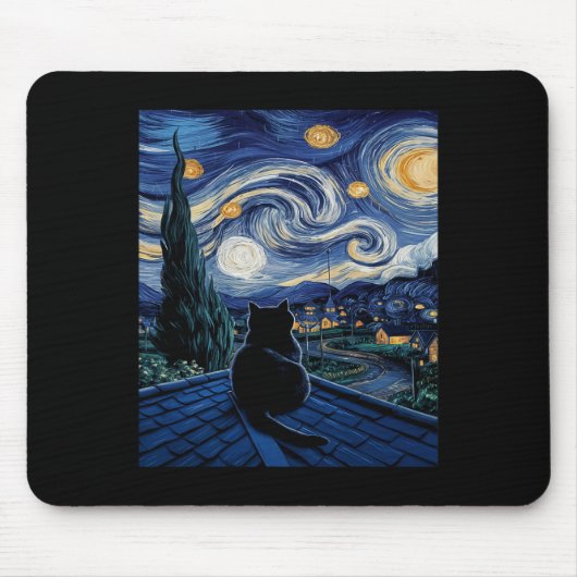 Cat Starry Night Van Gogh Cat Art Lover Funny Cat Mousepad (Vorne)