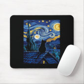 Cat Starry Night Van Gogh Cat Art Lover Funny Cat Mousepad (Mit Mouse)