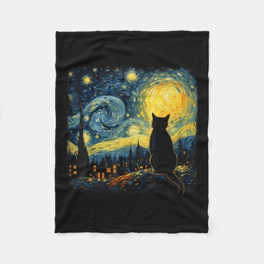 Cat Starry Night Van Gogh Cat for Cat Lover Cat Mo Fleecedecke (Vorderseite)