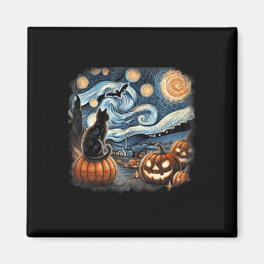 Cat Starry Night Van Gogh Cat for Cat Lover Cat Mo Magnet (Vorne)