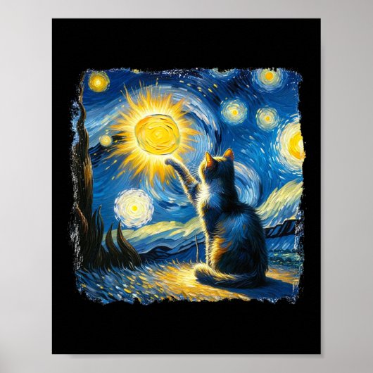 Cat Starry Night Van Gogh Cat for Cat Lover Cat Mo Poster (Vorne)