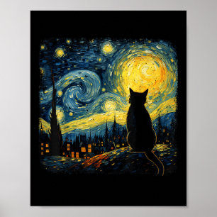 Cat Starry Night Van Gogh Cat for Cat Lover Cat Mo Poster