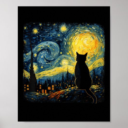 Cat Starry Night Van Gogh Cat for Cat Lover Cat Mo Poster (Vorne)