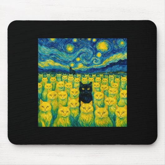 Cat Starry Night Van Gogh Cat For Cat Lover  Mousepad (Vorne)