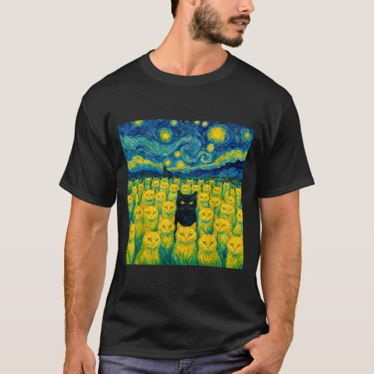 Cat Starry Night Van Gogh Cat For Cat Lover  T-Shirt (Vorderseite)