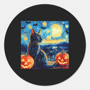 Cat Starry Night Van Gogh Cat Lover Bats Pumpkins Runder Aufkleber