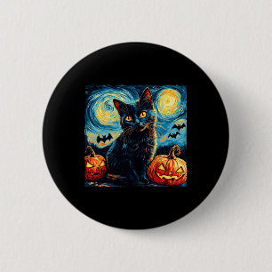 Cat Starry Night Van Gogh Cat Lover Pumpkins Baske Button
