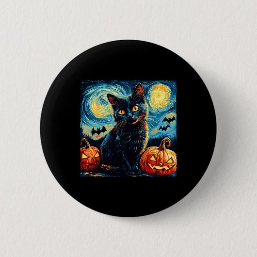 Cat Starry Night Van Gogh Cat Lover Pumpkins Baske Button (Vorderseite)