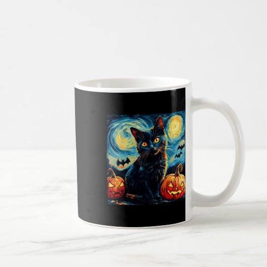 Cat Starry Night Van Gogh Cat Lover Pumpkins Baske Kaffeetasse (Rechts)