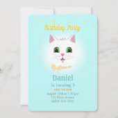 Cat & Stars on Light Blue Boy Einladung zum Geburt (Vorderseite)