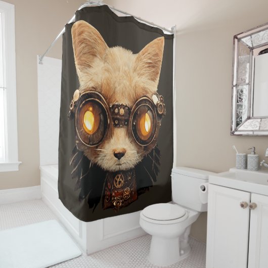 Cat Steampunk Gothic Retro Kitty Portrait Duschvorhang (Beispiel)