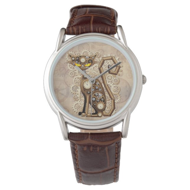 Cat Steampunk Vintag Retro Style Machine Armbanduhr (Vorderseite)