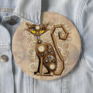 Cat Steampunk Vintag Retro Style Machine Button