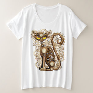 Cat Steampunk Vintag Retro Style Machine Große Größe T-Shirt